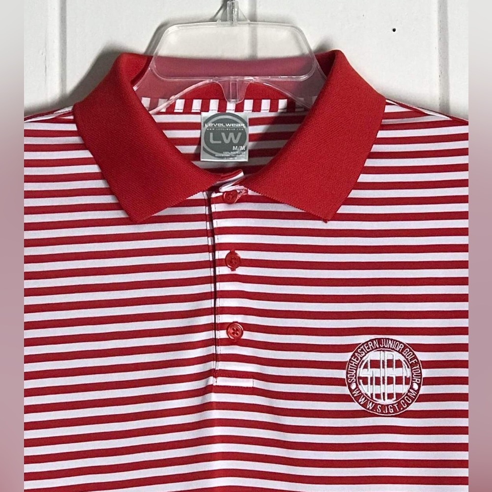 Red Whit Stripe Levelwear Southeastern Junior Golf Tour Polo Shirt
Medium Unisex - Picture 10 of 16